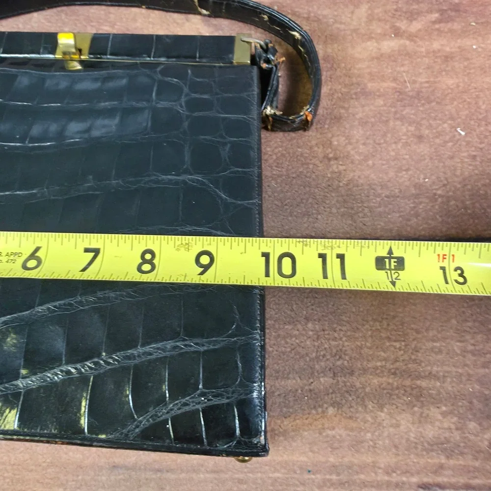 Bellestone Handbag Womens Medium Black Fair Vintage Crocodile Top Handle Bag